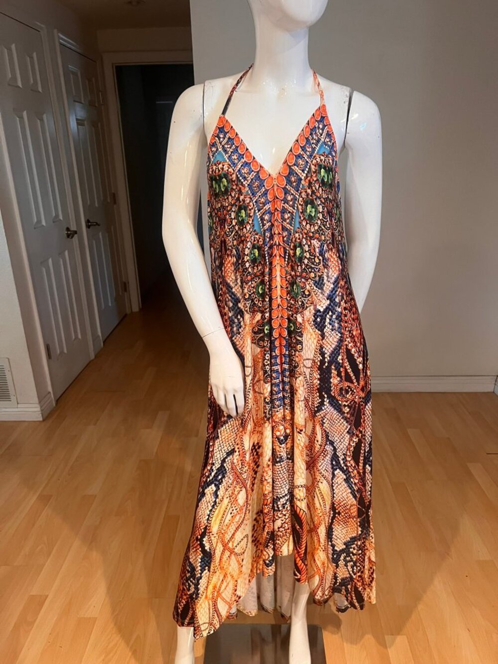 VENUS LEOPARD PRINT PLUNGE NECKLINE EMBELLISHED MAXI DRESS SIZE M MEDIUM